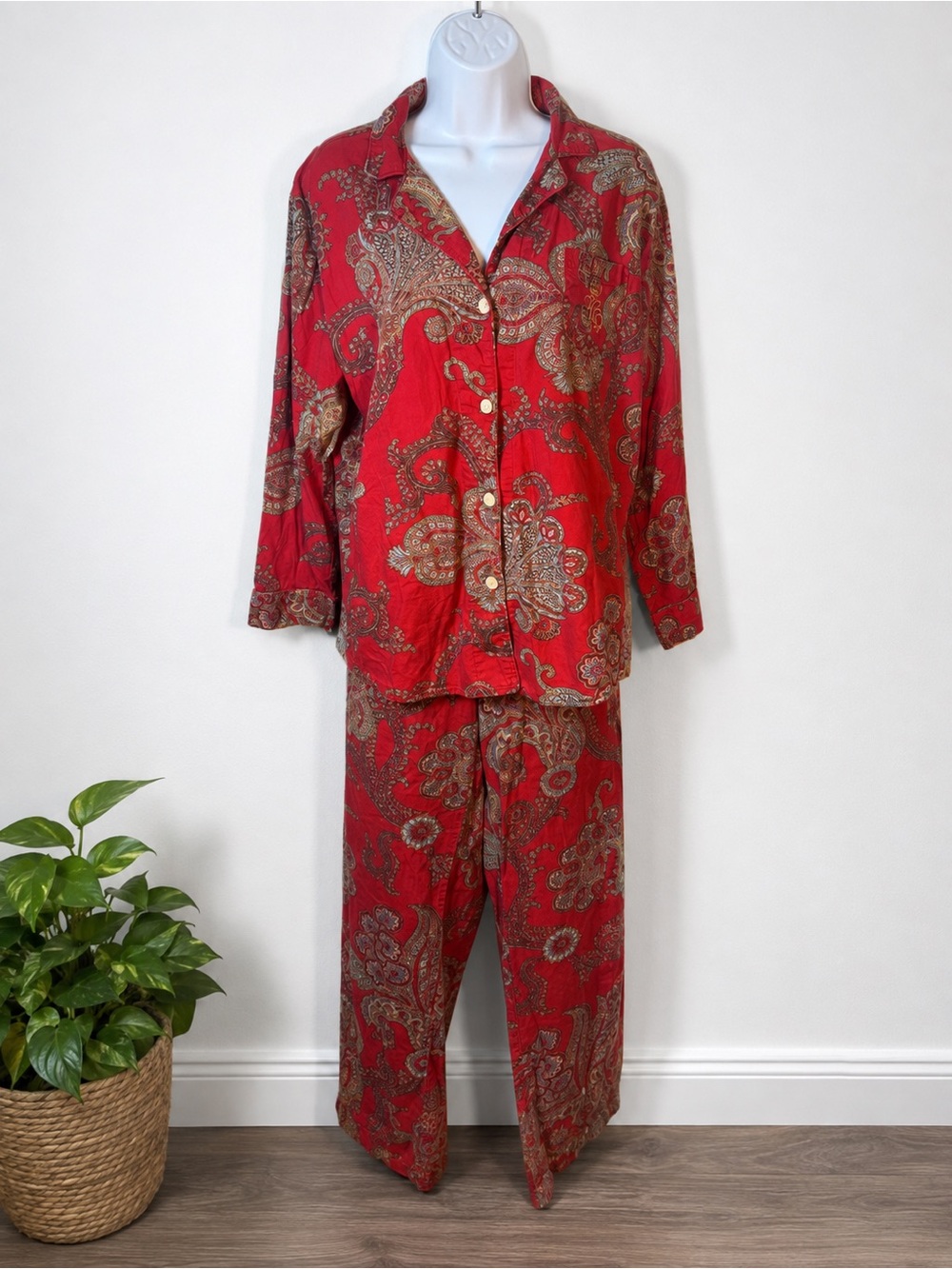 Lauren Ralph Lauren Red Paisley Cotton Modal Pajama Set Size L